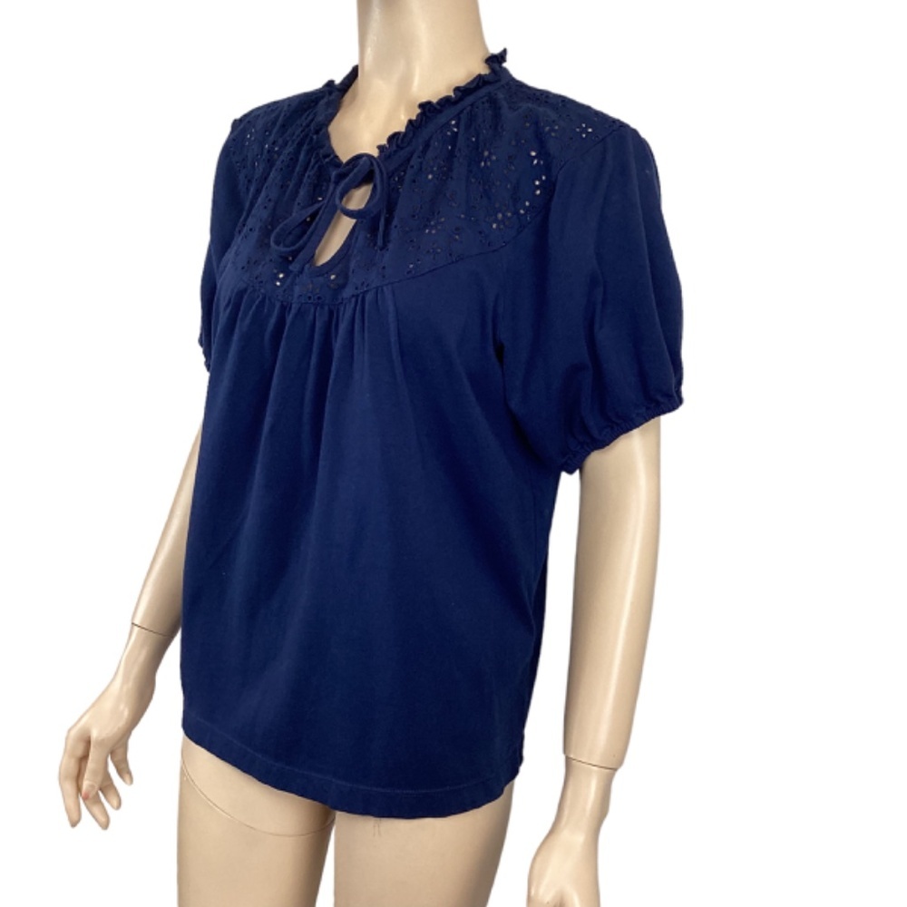 Draper James Navy Blue Knit Top Size Medium Eyele… - image 2